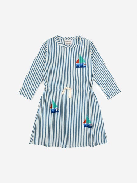 Bobo Choses - BLUE STRIPES LONG SLEEVE DRESS (123AC128)
