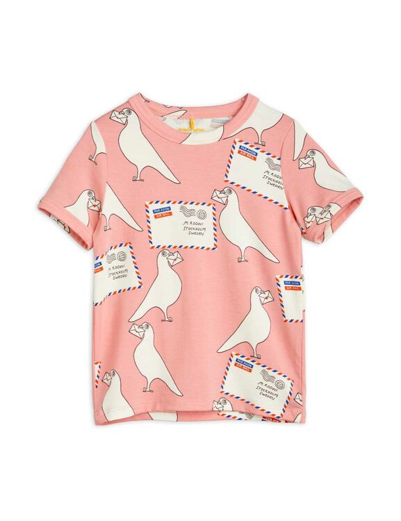 Mini Rodini - Pigeons Tencel aop ss tee, Pink