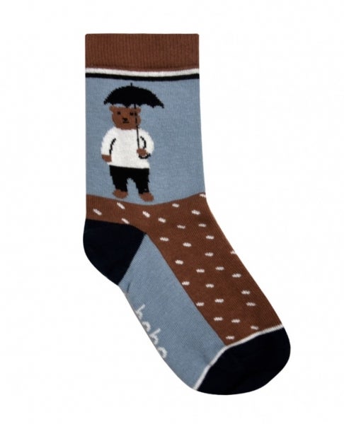 Hebe - Socks Blue And Brown With Bear