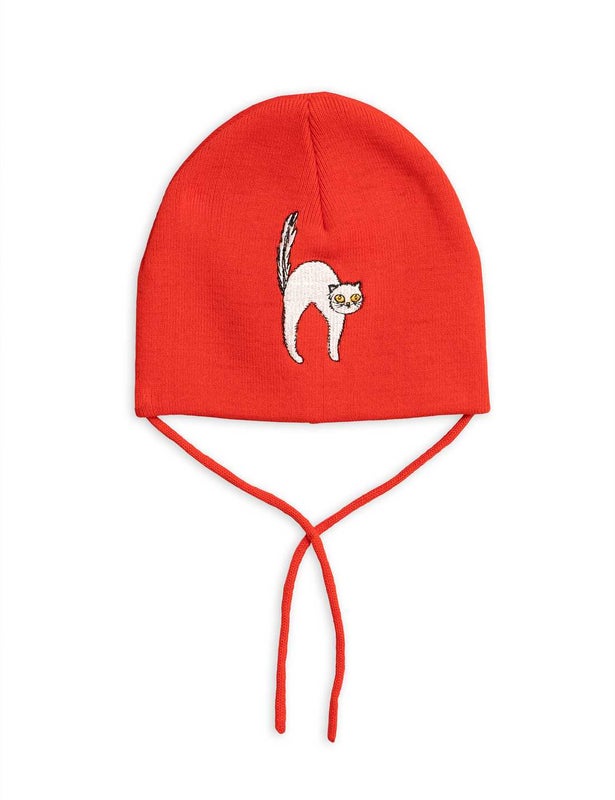Mini Rodini - Angry cat patch hat, Red