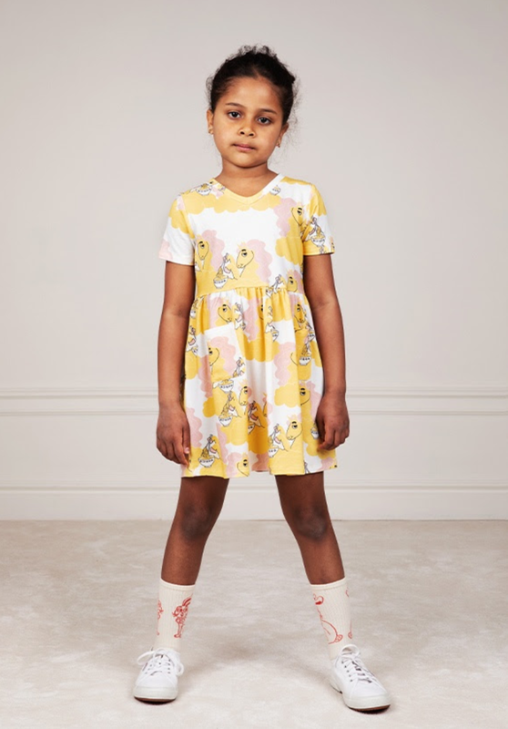 Mini Rodini - Unicorn noodles aop ss dress, Yellow