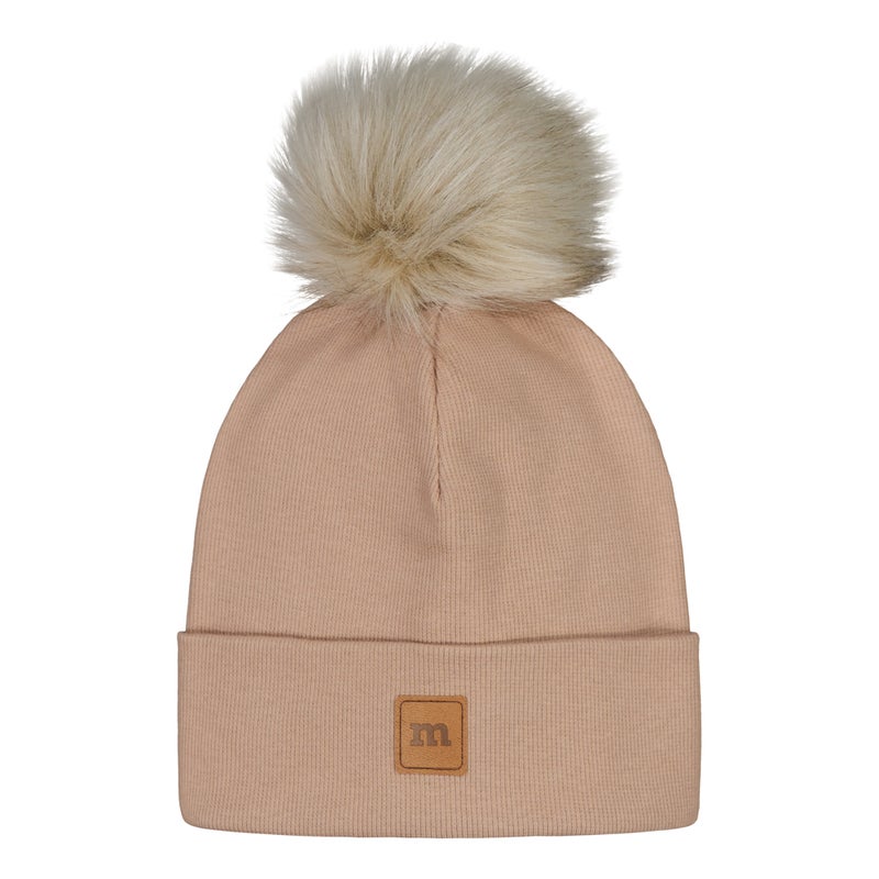 Metsola - Rib Beanie With Fur Pom/Nougat