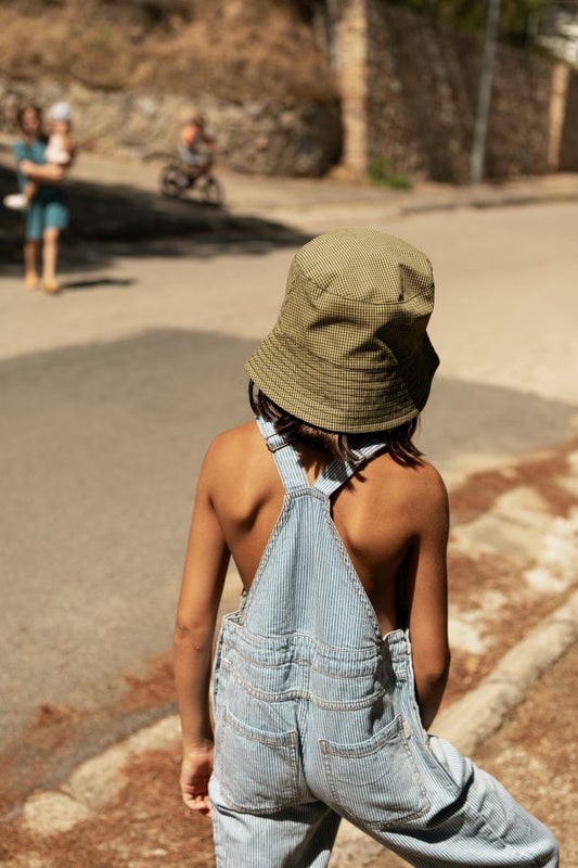 Tinycottons - CHECK BUCKET HAT, yellow / iris blue