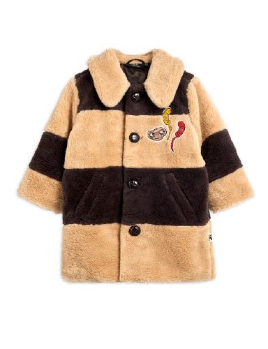Mini Rodini -  E.T. striped faux fur coat, beige